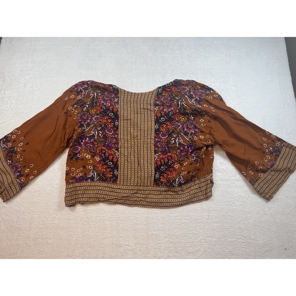 Free People Mix Match Boho Floral Kimono Blouse Bell Sleeve Festival Top Size XS - Picture 9 of 10